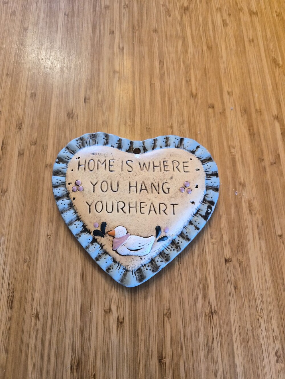 Heart-Shaped Wall Decor Plaque in Light Blue - Home Is Where You Hang Your Heart